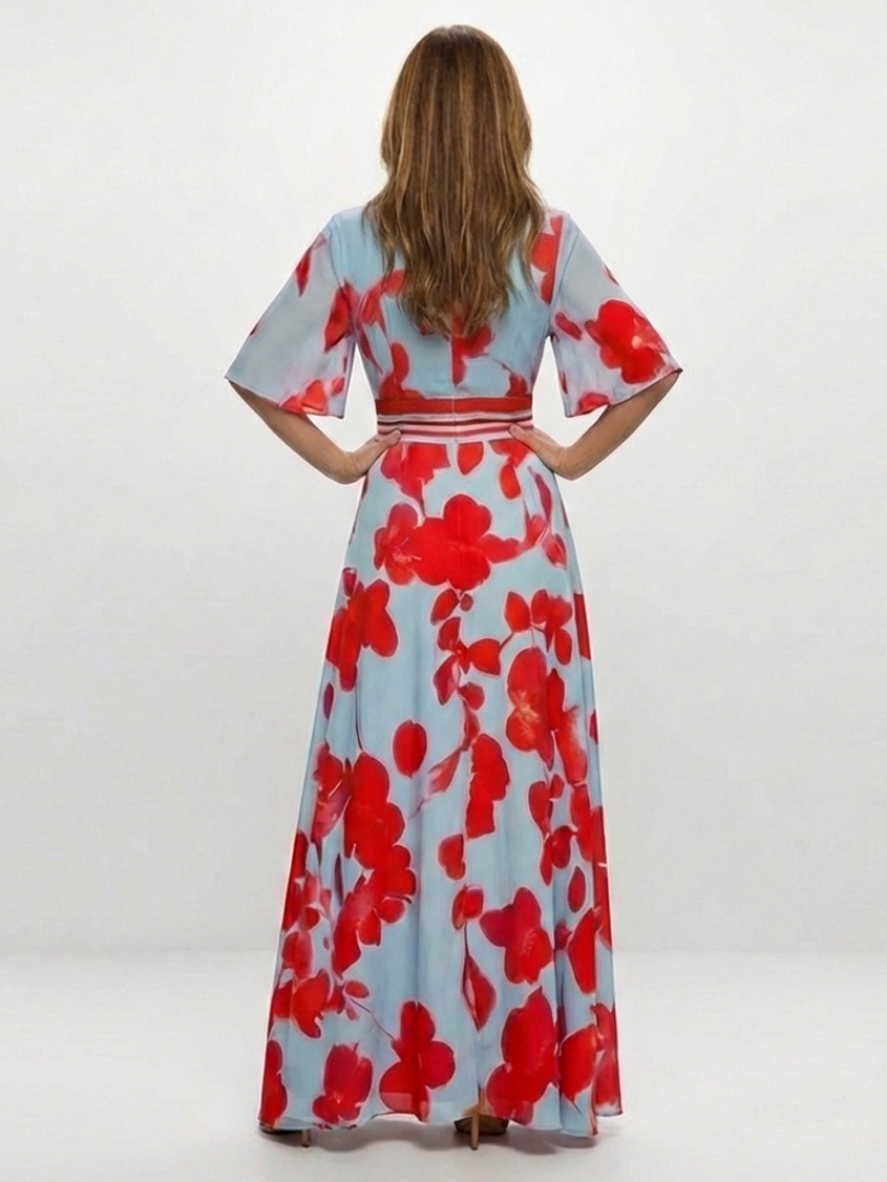 Corinne | Floral V-Neck Short Sleeve Maxi Dress