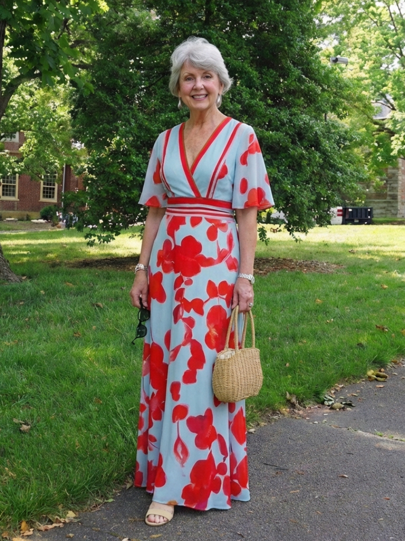 Corinne | Floral V-Neck Short Sleeve Maxi Dress