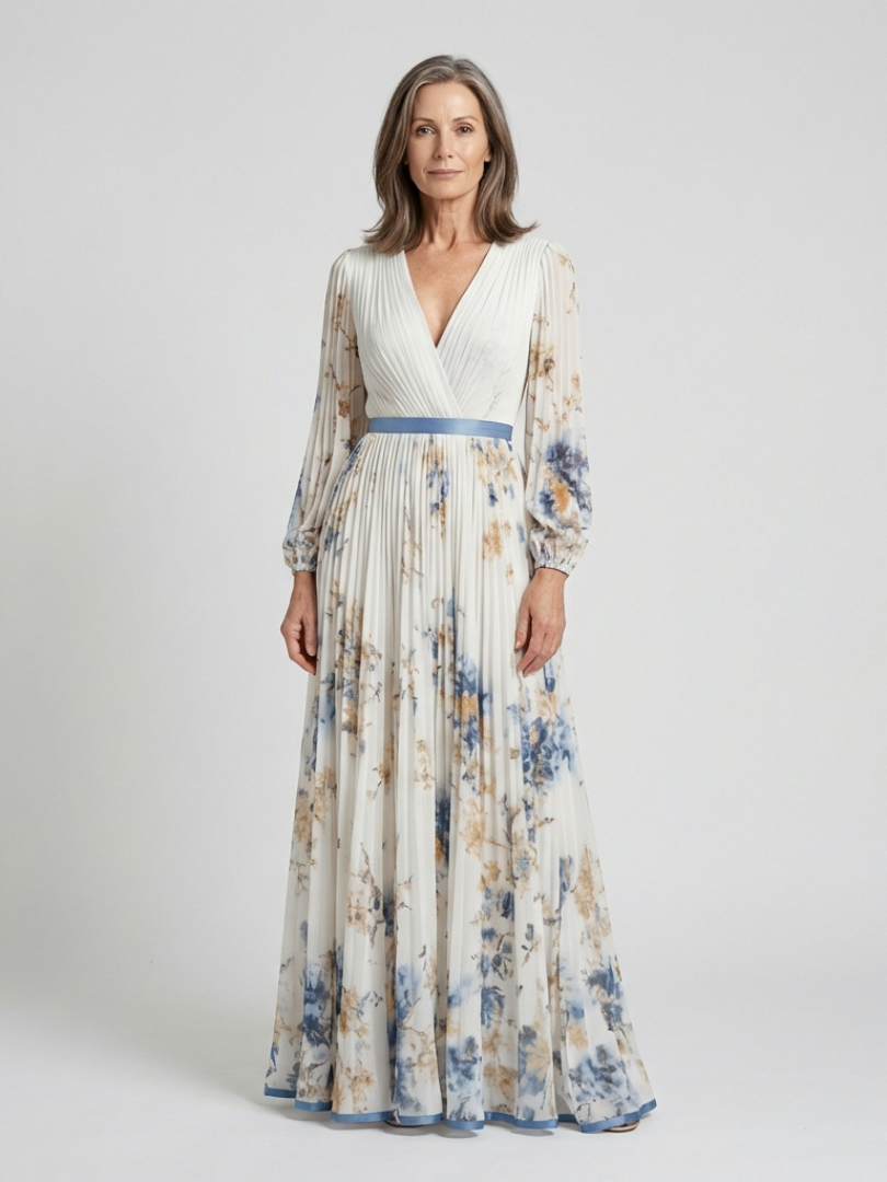 Lavinia | Floral V-Neck Long Sleeve Maxi Dress