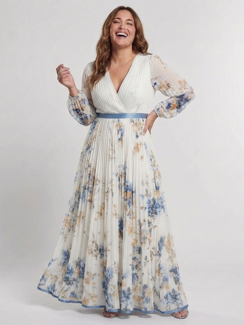 Lavinia | Floral V-Neck Long Sleeve Maxi Dress