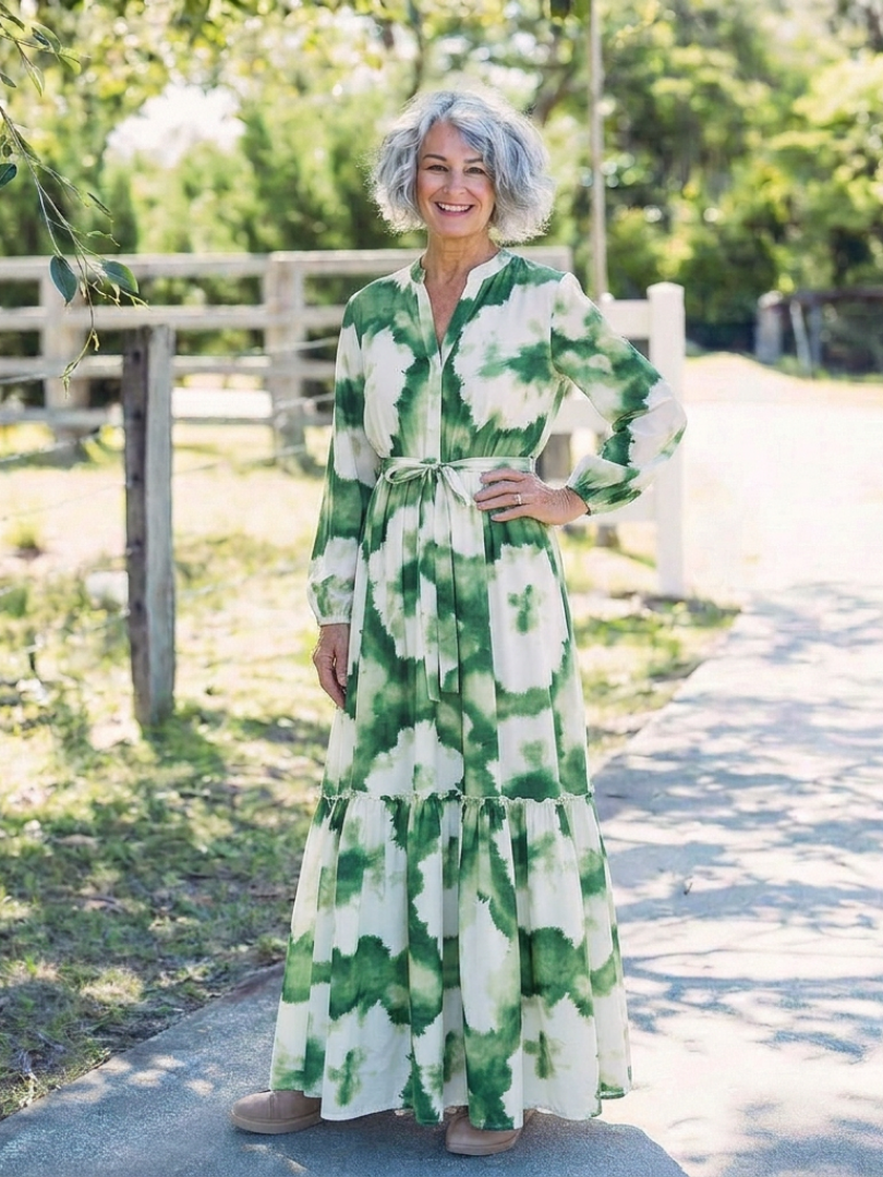 Sabine | Tie-Waist Long Sleeve Maxi Dress