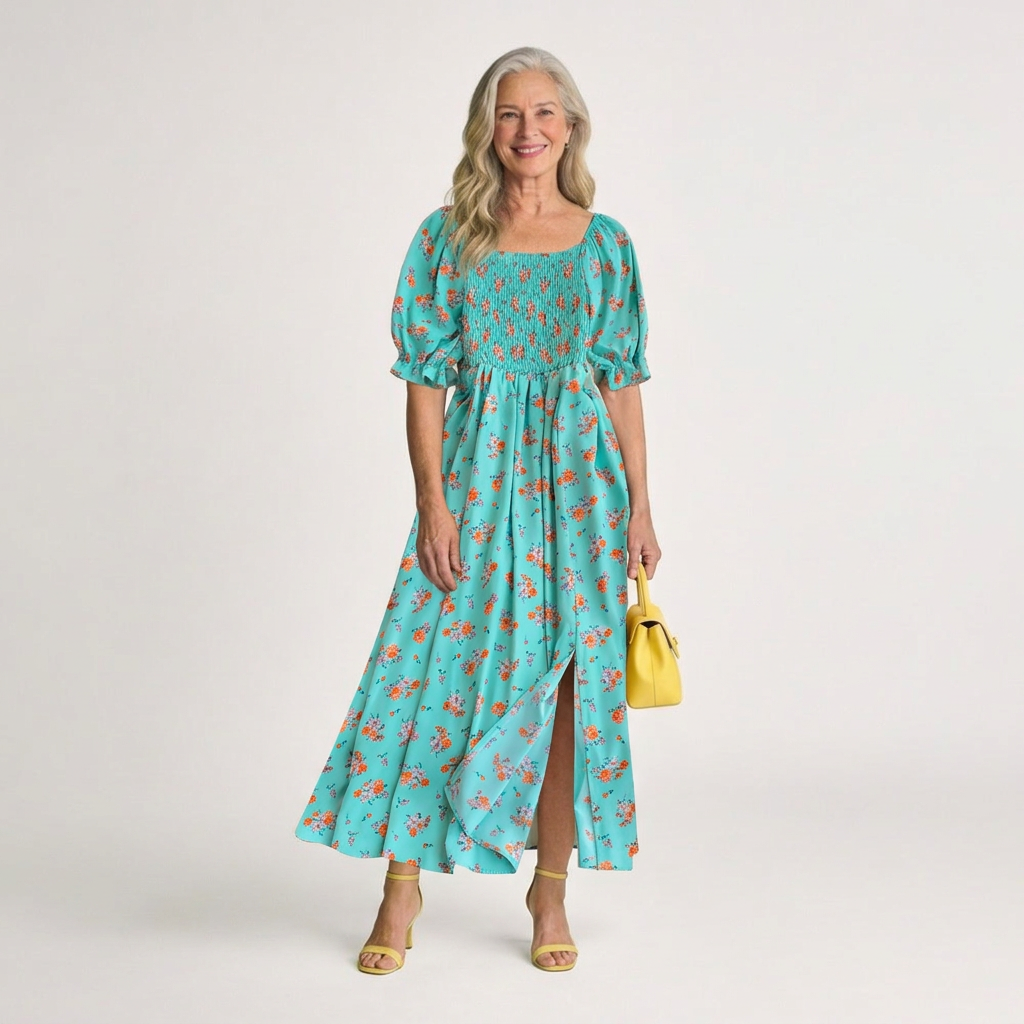 Delphine | Floral Square Neck Puff Sleeve Dress