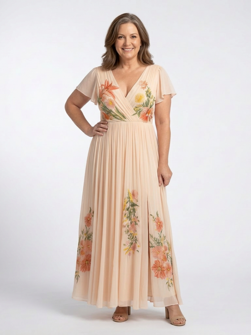 Calista | Floral Short Sleeve V-Neck Maxi Dress