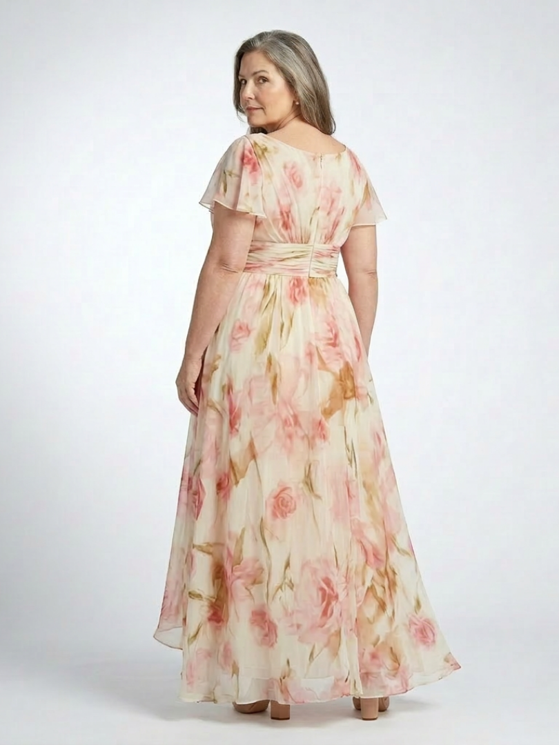 Elara | Floral Short Sleeve V-Neck Maxi Dress