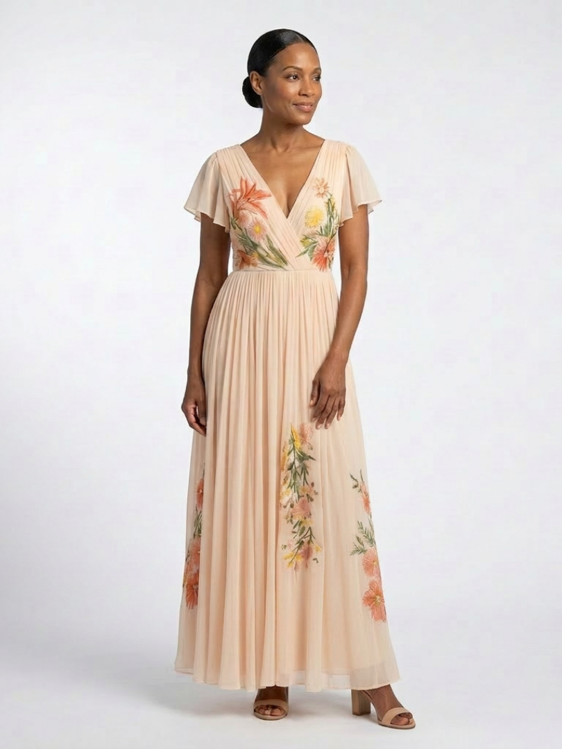 Calista | Floral Short Sleeve V-Neck Maxi Dress