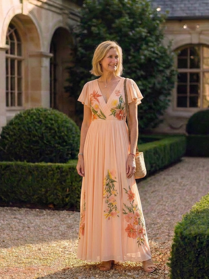 Calista | Floral Short Sleeve V-Neck Maxi Dress
