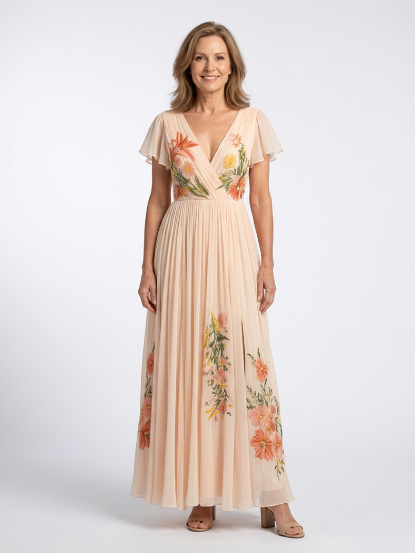 Calista | Floral Short Sleeve V-Neck Maxi Dress