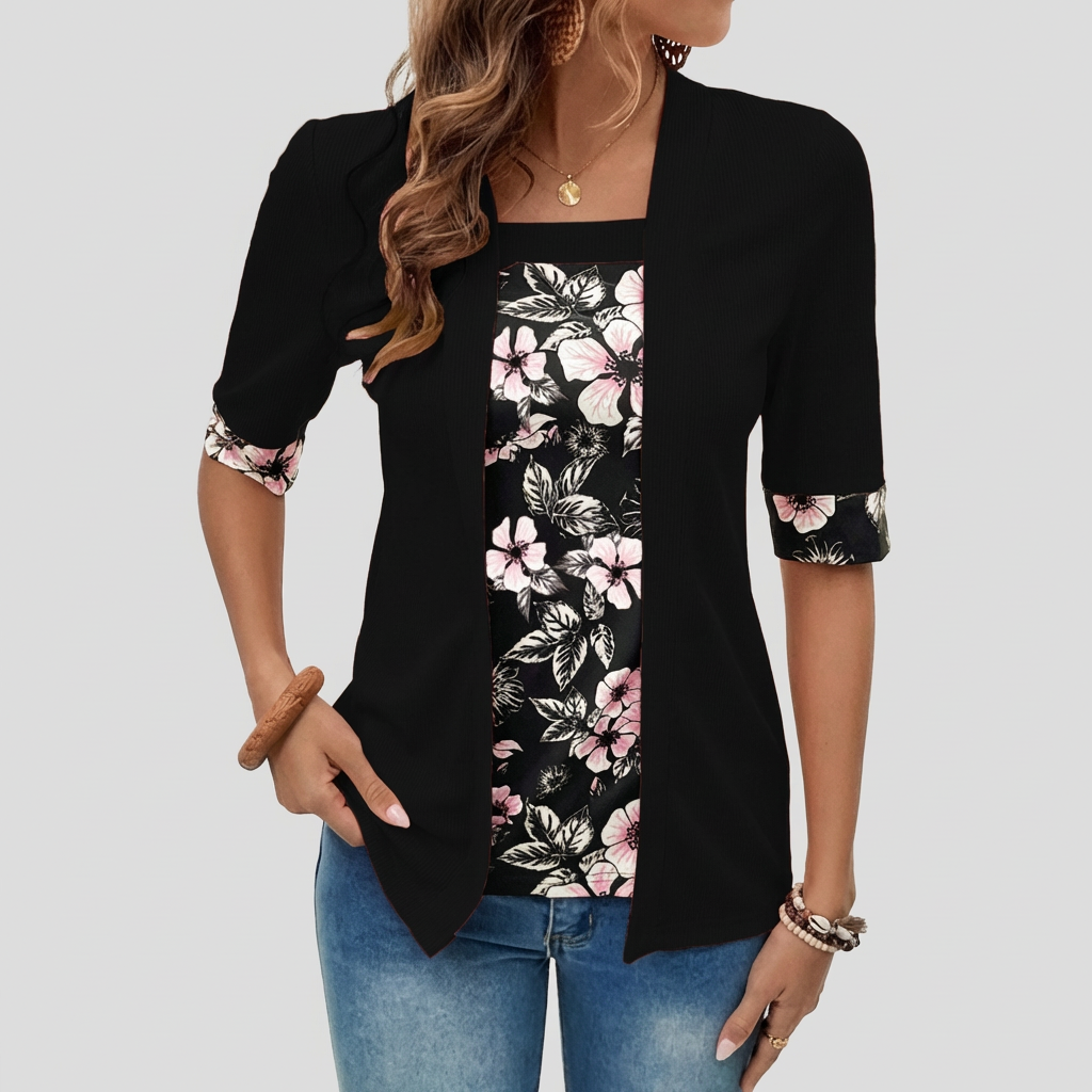 Floral Layer Cardigan – Elegante 2-in-1 Blazer Top