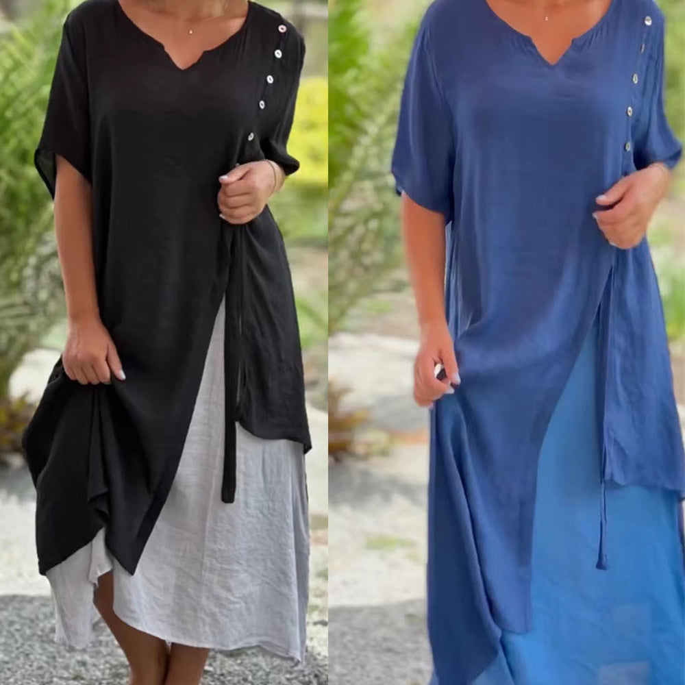 Fashion V-neck Short Sleeve Fake Dress