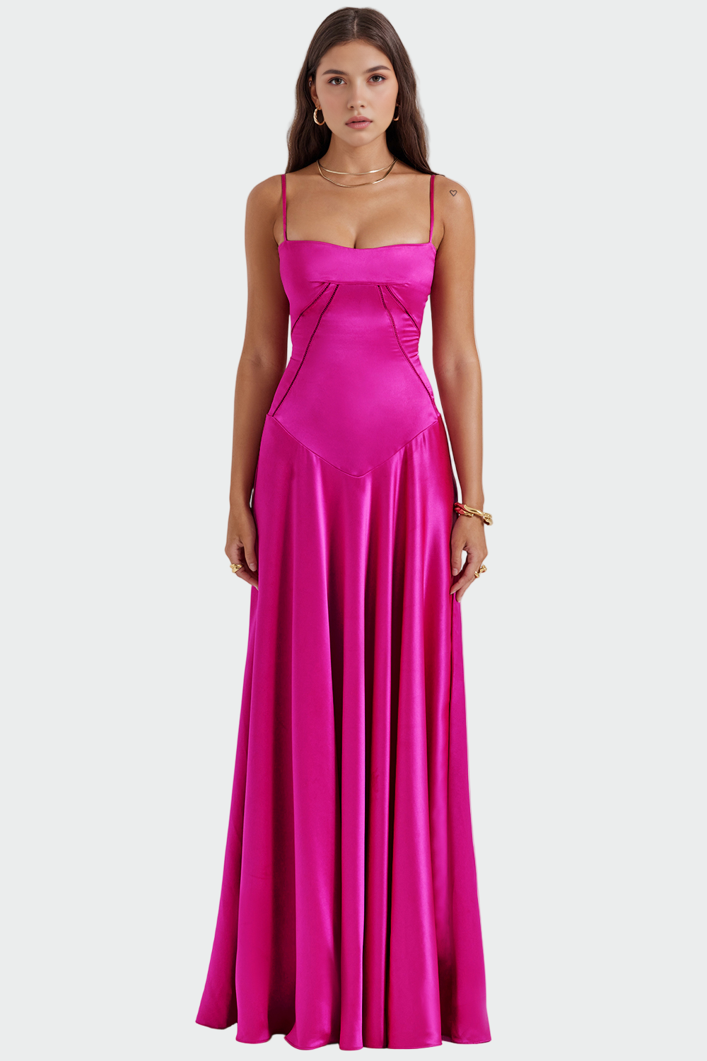 Satin Maxi Dress with Thin Straps