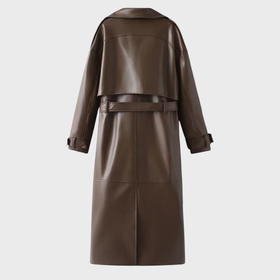 Ilgatis | Women's Long Raincoat Made of Artificial Leather with Reversible Lapels