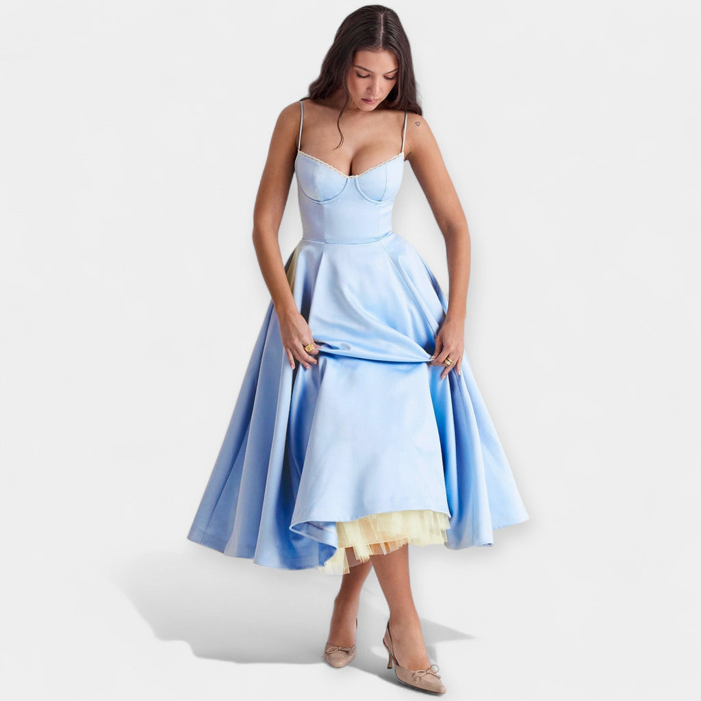 Midi Dress with Sheer Tulle