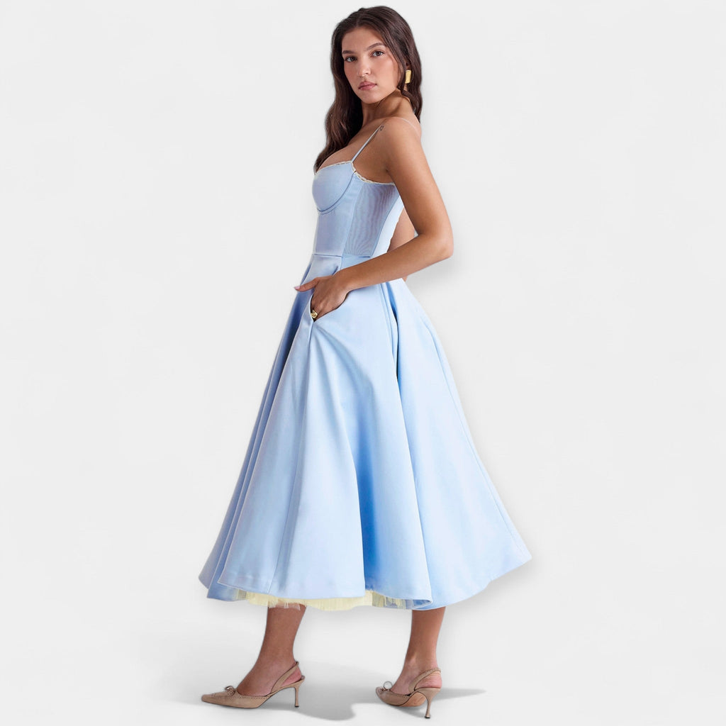 Midi Dress with Sheer Tulle