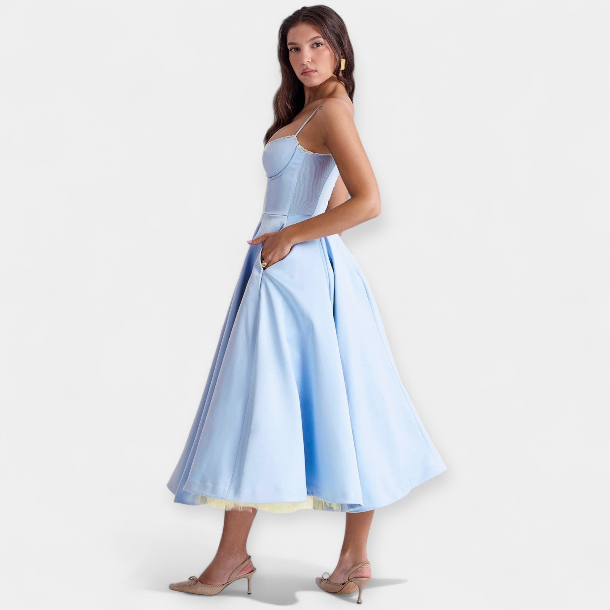 Midi Dress with Sheer Tulle