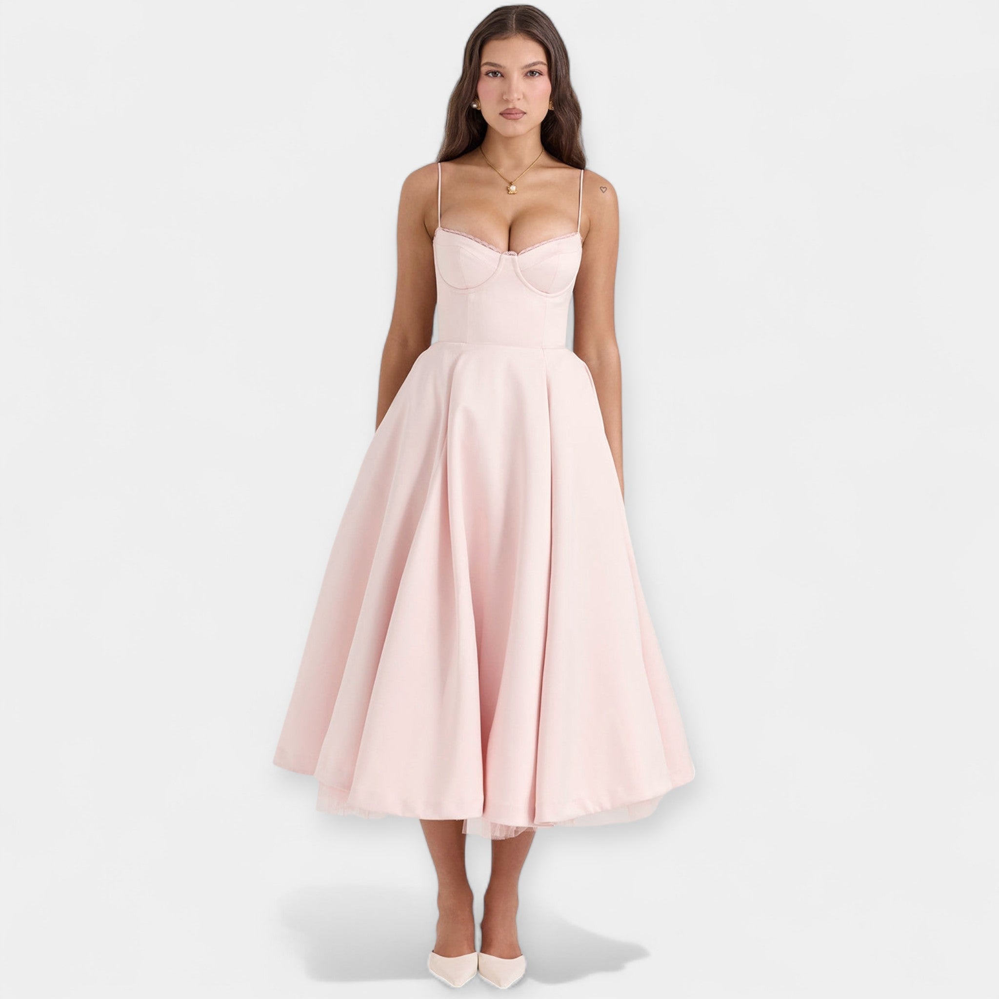 Midi Dress with Sheer Tulle
