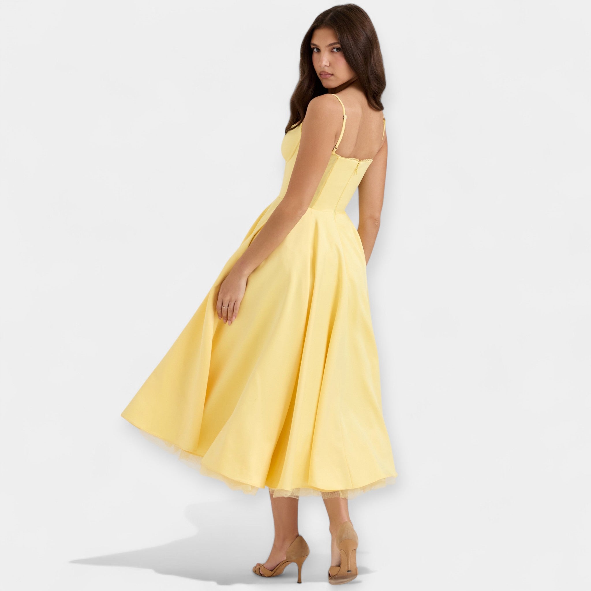 Midi Dress with Sheer Tulle