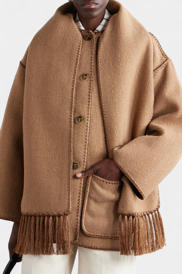 Pauline™ | Loose-Fitting Coat with Integrated Fringe Scarf