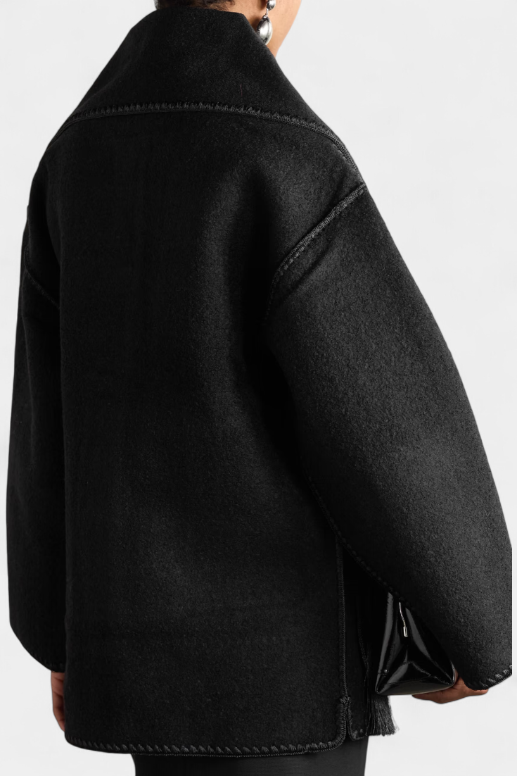 Pauline™ | Loose-Fitting Coat with Integrated Fringe Scarf