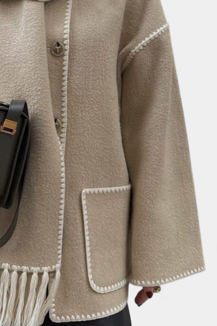 Pauline™ | Loose-Fitting Coat with Integrated Fringe Scarf