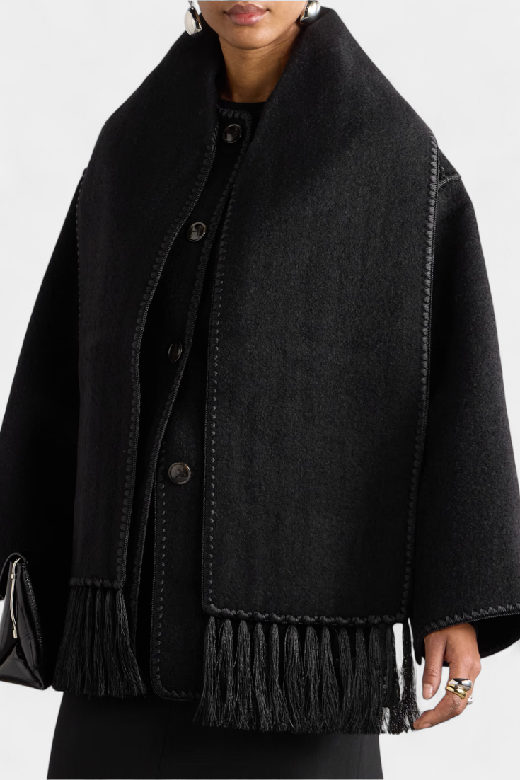 Pauline™ | Loose-Fitting Coat with Integrated Fringe Scarf