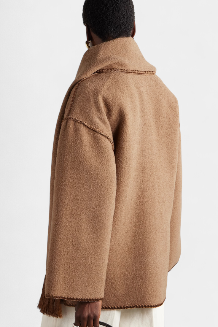Pauline™ | Loose-Fitting Coat with Integrated Fringe Scarf