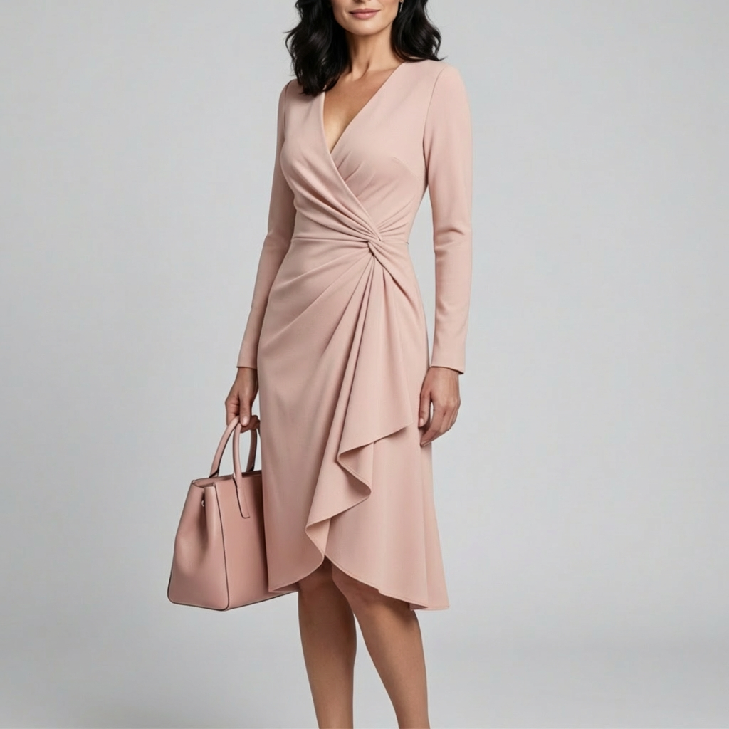 Elena - Elegant Wrap Midi Dress with Ruched Detai