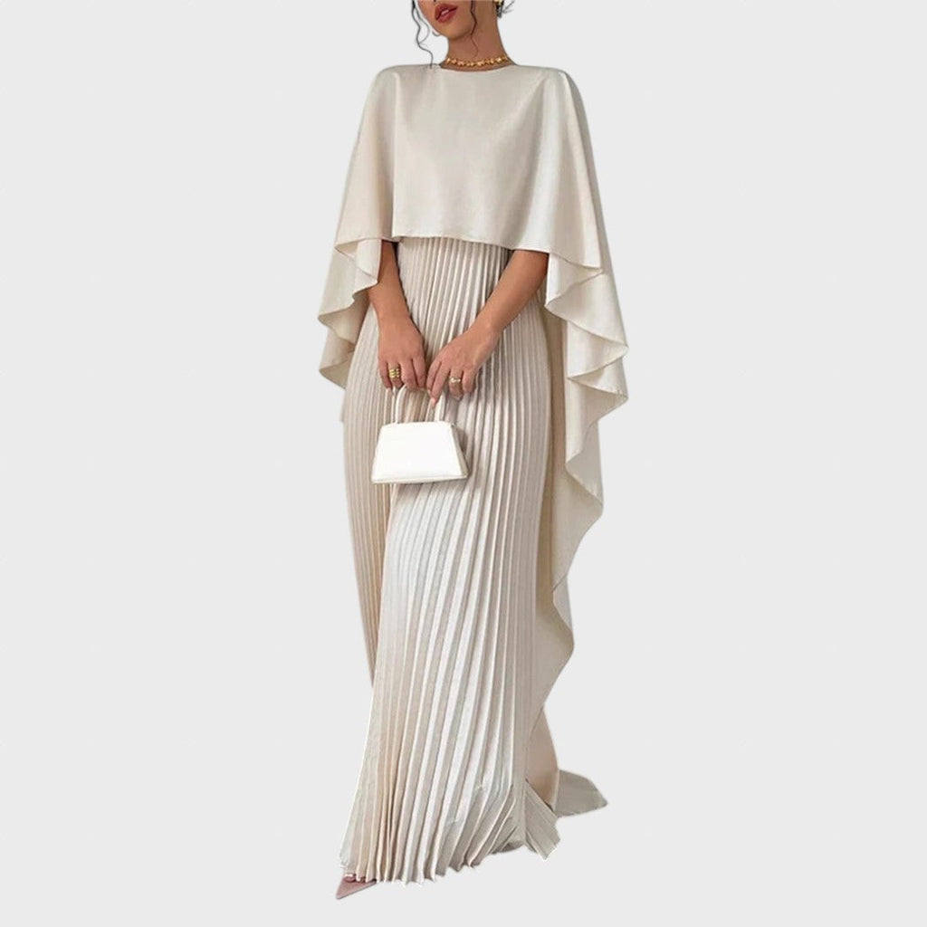 Aina | Elegant Long Dress with Cape and Pleated Skirt