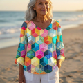 Luna - V-Neck Asymmetric Blouse | Coloured Hexagons