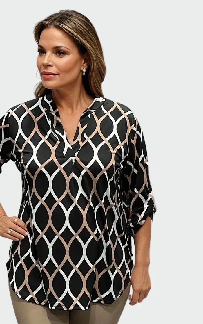 Classic long-sleeve blouse with an elegant pattern