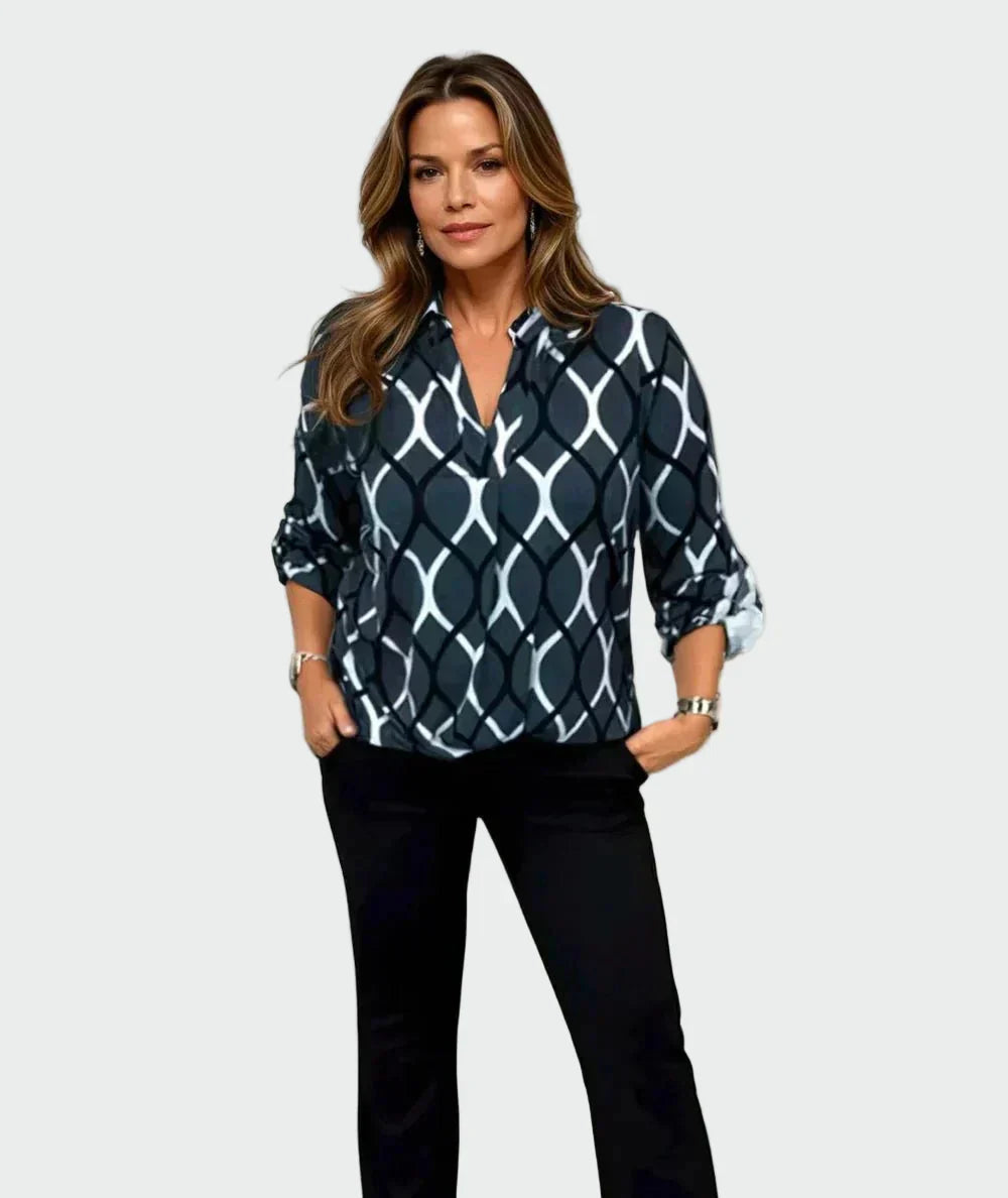 Classic long-sleeve blouse with an elegant pattern