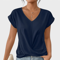 V-neck and short-sleeved blouse
