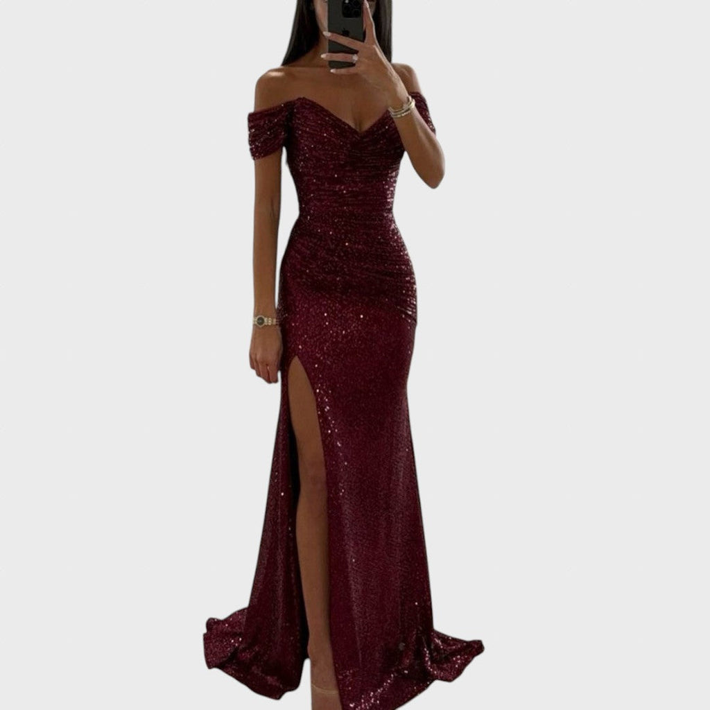 Kamila | Women's Shiny Dress with Bare Shoulders