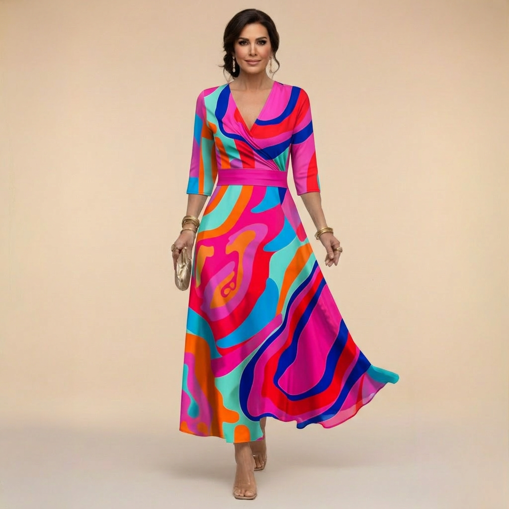 Lillian - Wrap-Style Flowing Maxi Dress