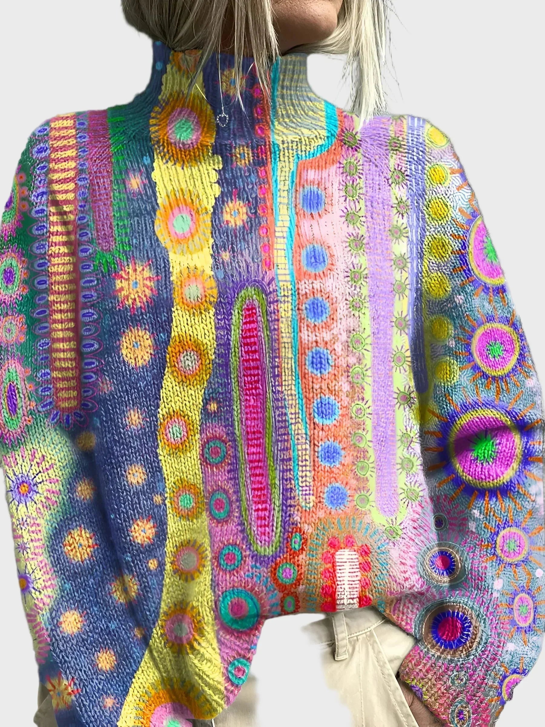 Knitted Golf Sweater with Sun Pattern