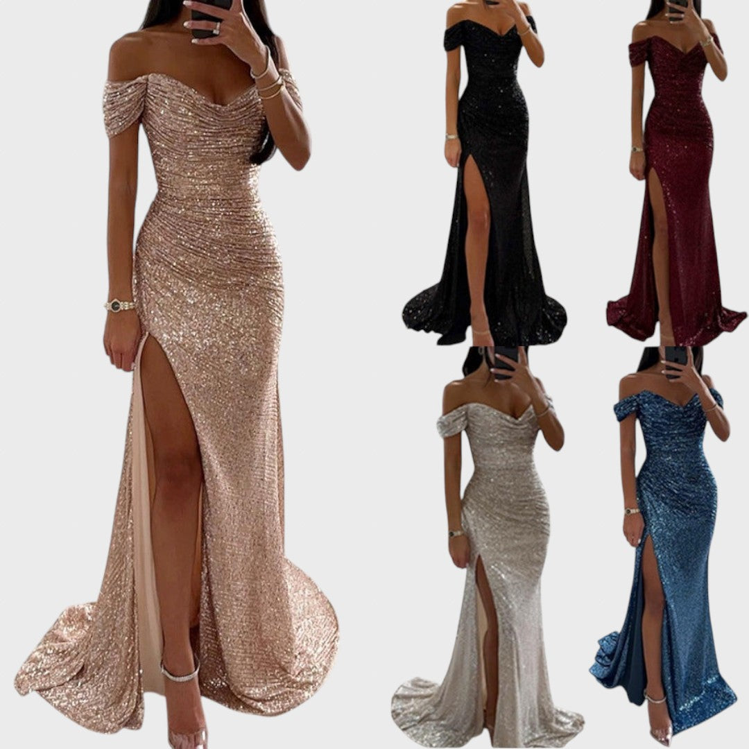 Kamila | Women's Shiny Dress with Bare Shoulders