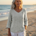 Luna - V-Neck Asymmetric Blouse | Solid Grey Button