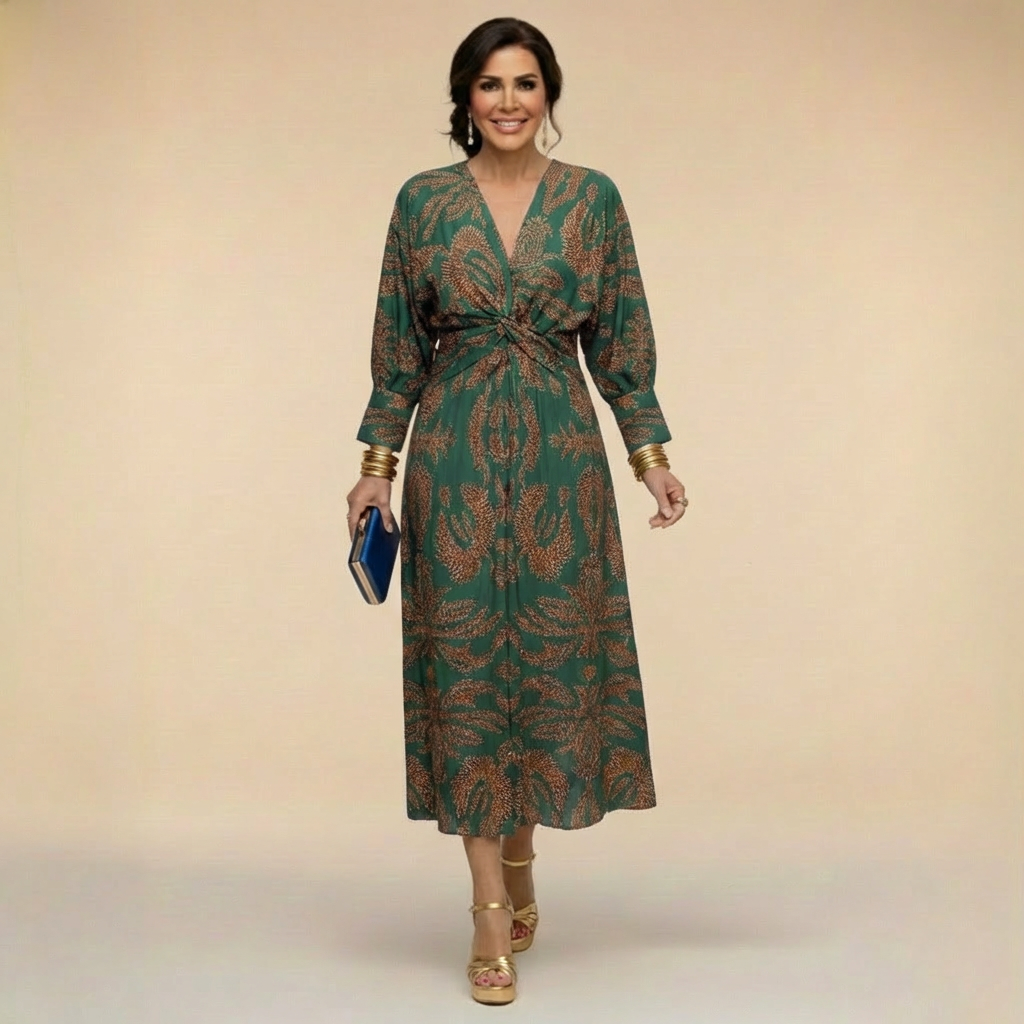 Natalia - Elegant midi dress with timeless print