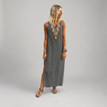 Linen V-Neck Maxi Dress with Side Slit
