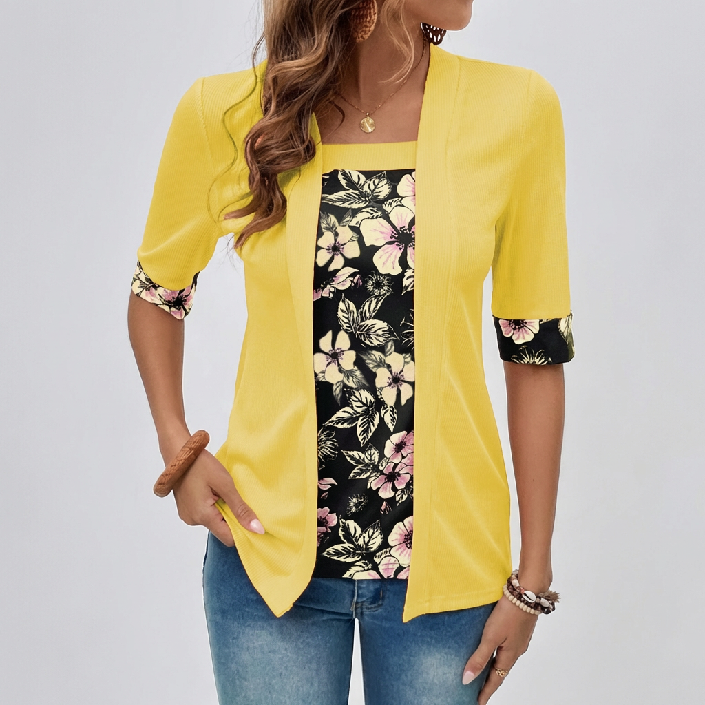 Floral Layer Cardigan – Elegante 2-in-1 Blazer Top