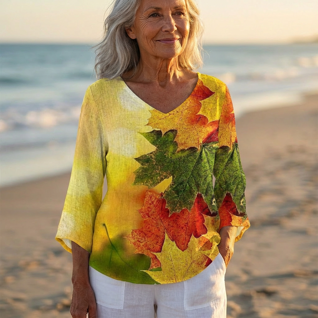 Luna - V-Neck Asymmetric Blouse | Autumn Leaves