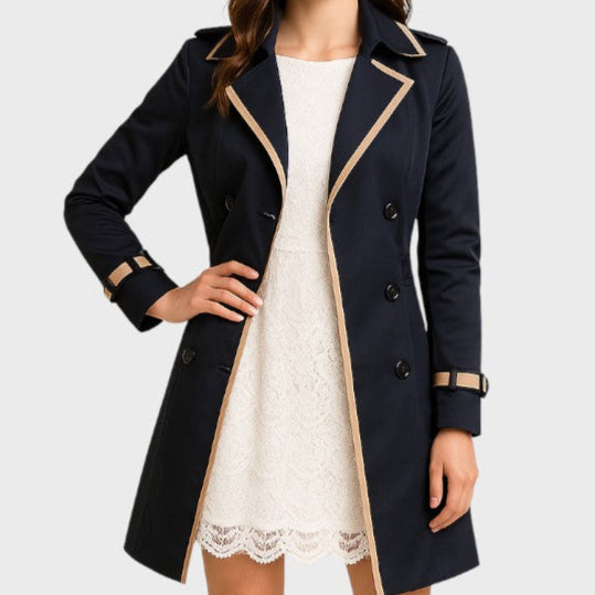Luxury | Women's Double-Breasted Trench Coat with Contrasting Details
