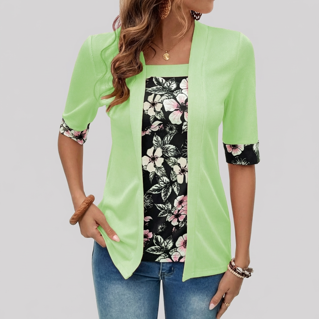 Floral Layer Cardigan – Elegante 2-in-1 Blazer Top