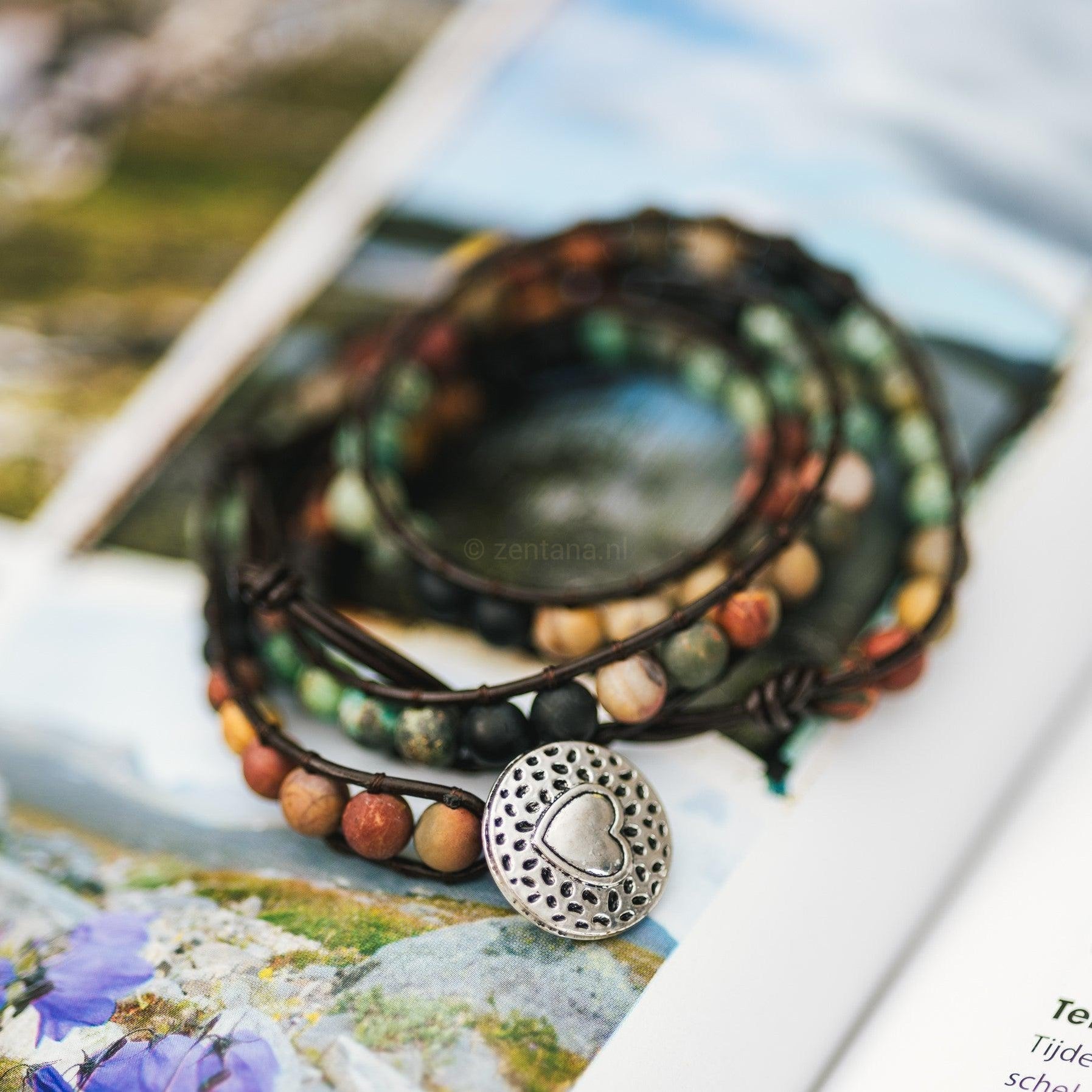 Balance Bracelet - African Turquoise & Jasper - Leather - Love
