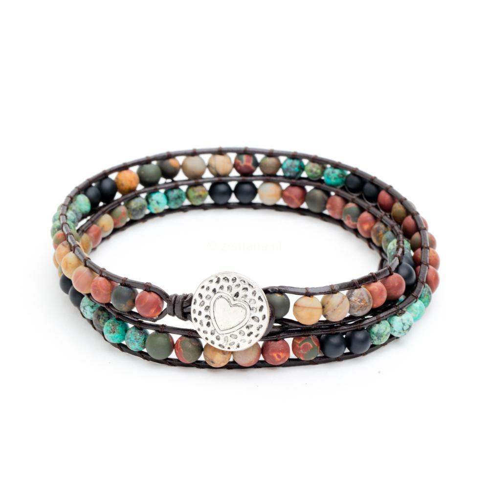 Balance Bracelet - African Turquoise & Jasper - Leather - Love