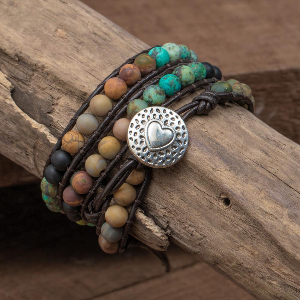 Balance Bracelet - African Turquoise & Jasper - Leather - Love