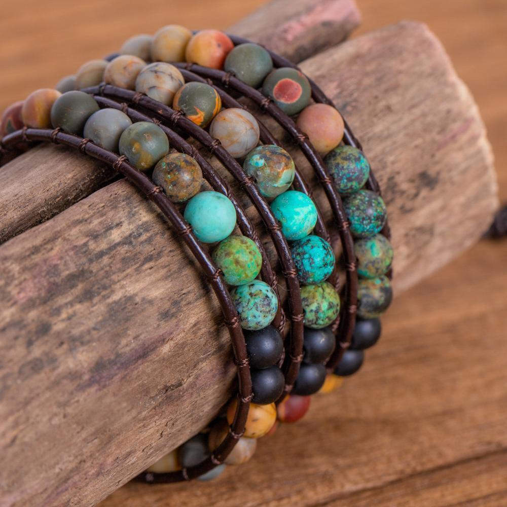Balance Bracelet - African Turquoise & Jasper - Leather - Love