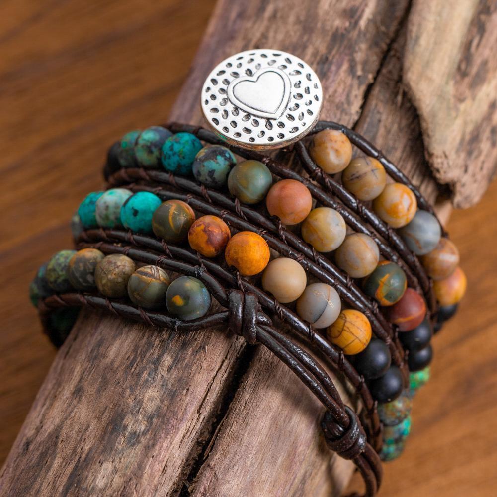 Balance Bracelet - African Turquoise & Jasper - Leather - Love