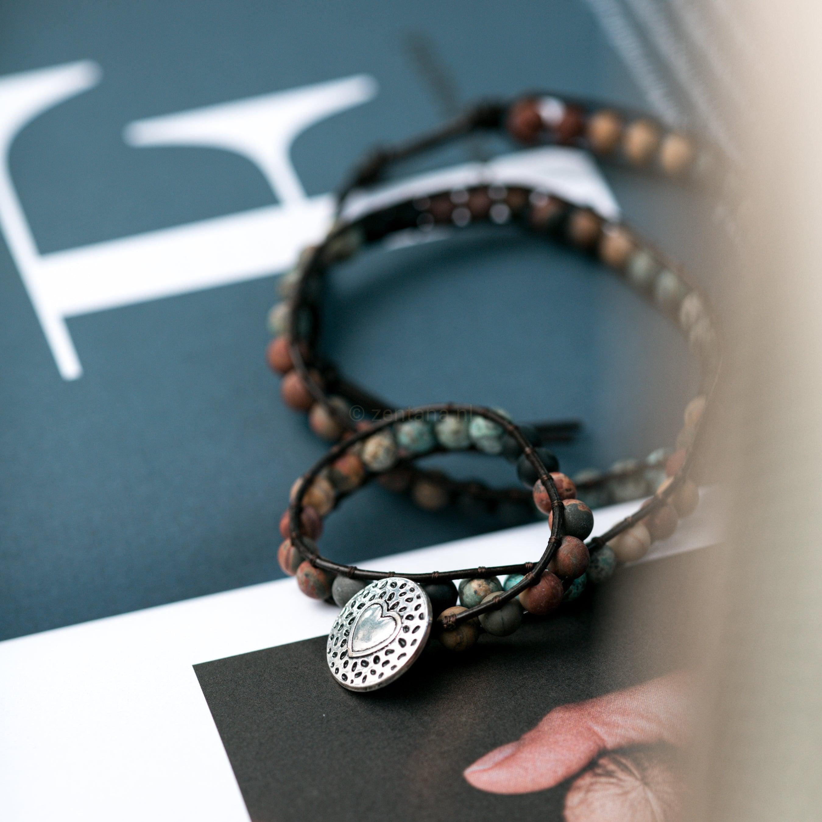 Balance Bracelet - African Turquoise & Jasper - Leather - Love