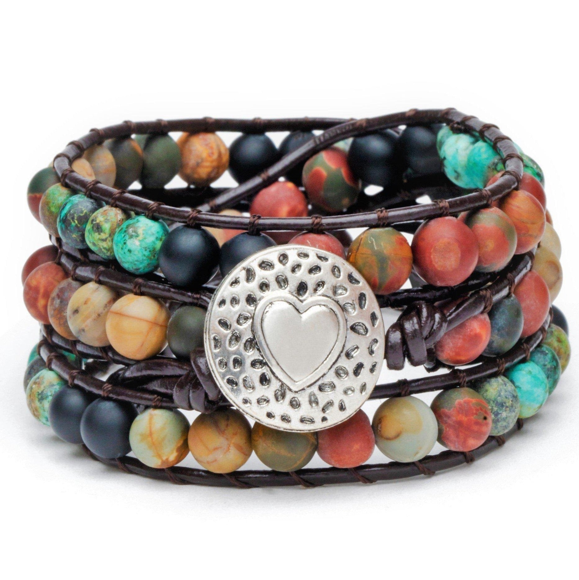 Balance Bracelet - African Turquoise & Jasper - Leather - Love