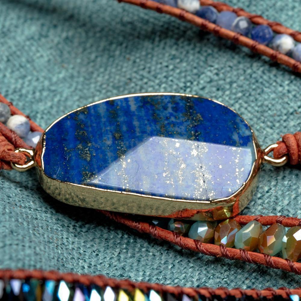 Wrap Bracelet Leather - Lapis Lazuli & Sodalite - Rough Cut - Wisdom